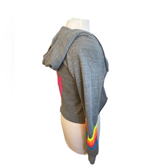 Aviator Nation Bolt Stitch Chevron 5 Hoodie in Heather & Neon Rainbow - XS - Picture 4 of 8